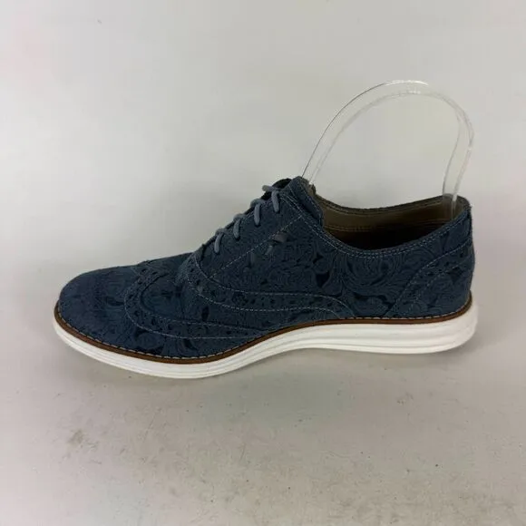 Cole Haan Stitchlite Wingtip Oxford Shoes Women's 7 Blue Embossed Floral Design