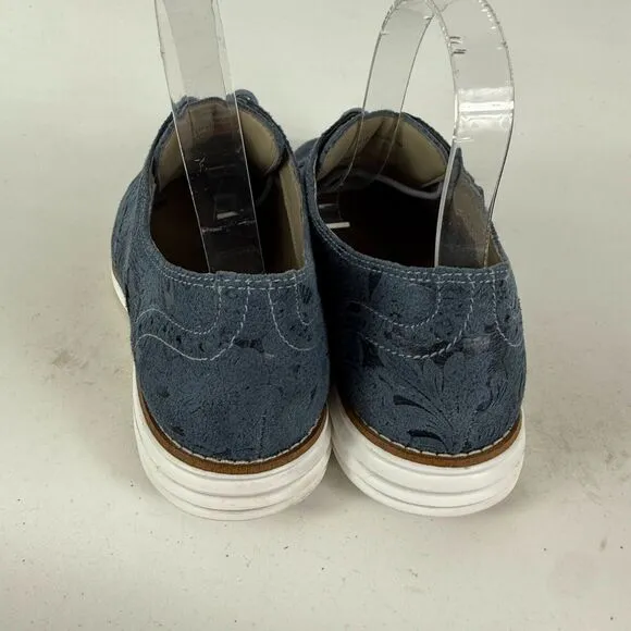 Cole Haan Stitchlite Wingtip Oxford Shoes Women's 7 Blue Embossed Floral Design