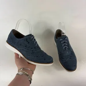 Cole Haan Stitchlite Wingtip Oxford Shoes Women's 7 Blue Embossed Floral Design