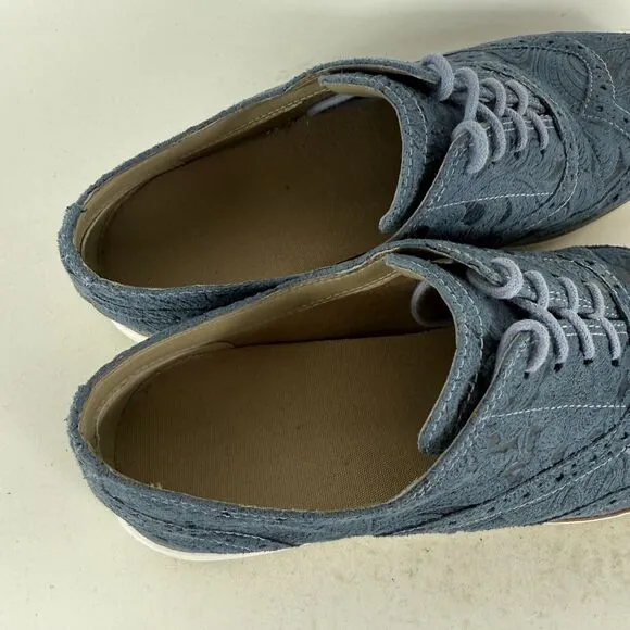 Cole Haan Stitchlite Wingtip Oxford Shoes Women's 7 Blue Embossed Floral Design