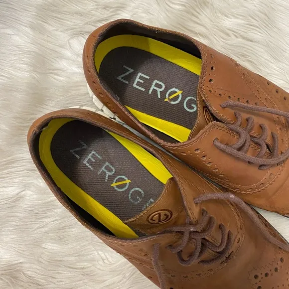 Cole Haan Zerogrand Wingtip Oxford Brown Leather British Tan Sneaker Shoes