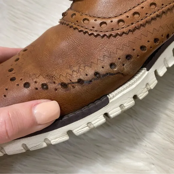 Cole Haan Zerogrand Wingtip Oxford Brown Leather British Tan Sneaker Shoes