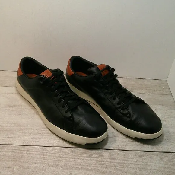 Cole Hann Men's GrandPro  Lace up Black Leather Tennis Sneaker Size 11