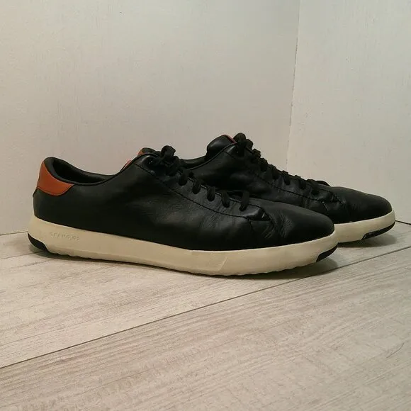 Cole Hann Men's GrandPro  Lace up Black Leather Tennis Sneaker Size 11
