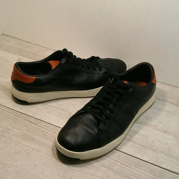 Cole Hann Men's GrandPro  Lace up Black Leather Tennis Sneaker Size 11