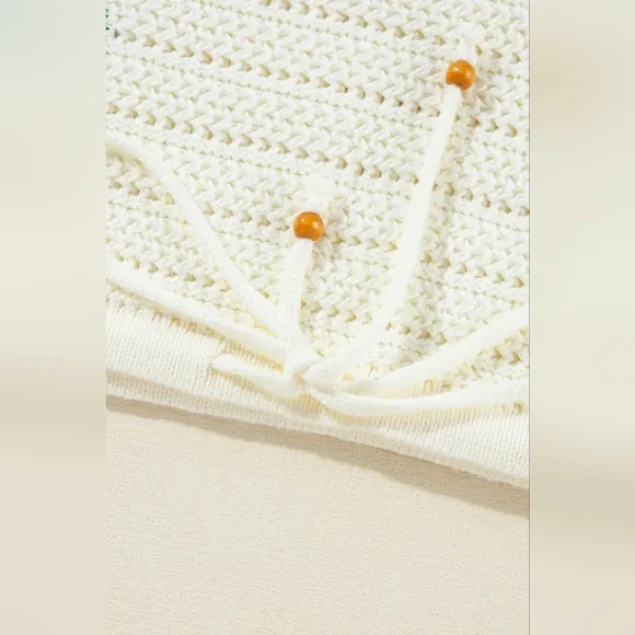 Colorful Crochet Daisy Retro Flower Long Sleeve Top Drawstring Hem Knit Sweater