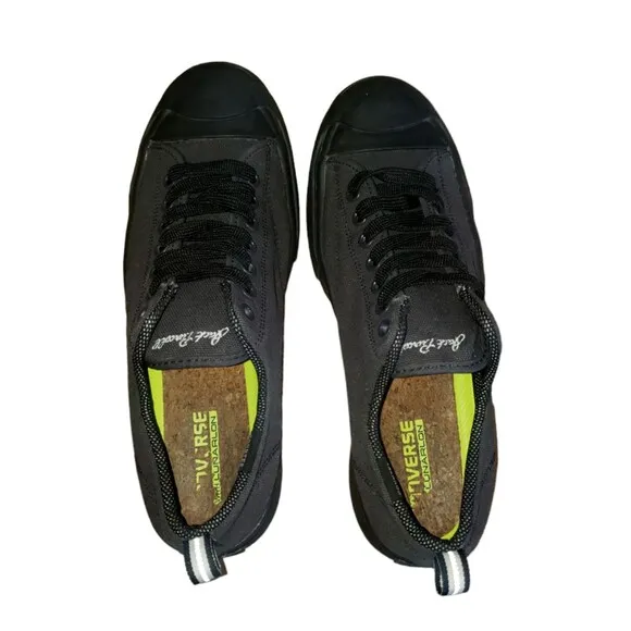 Converse Jack Purcell Men  SZ 9 Women 10.5 Black Leather Low Top Shoes Sneakers