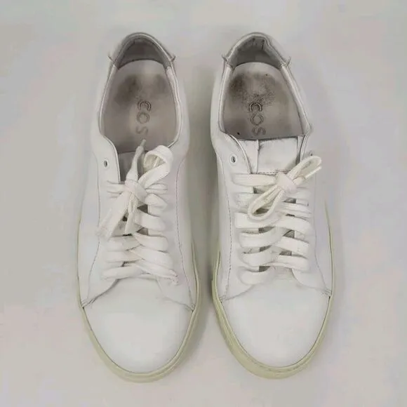 COS Shoes Mens 10 White Leather Casual Minimalist Basic Lace Up Sneakers Low Top