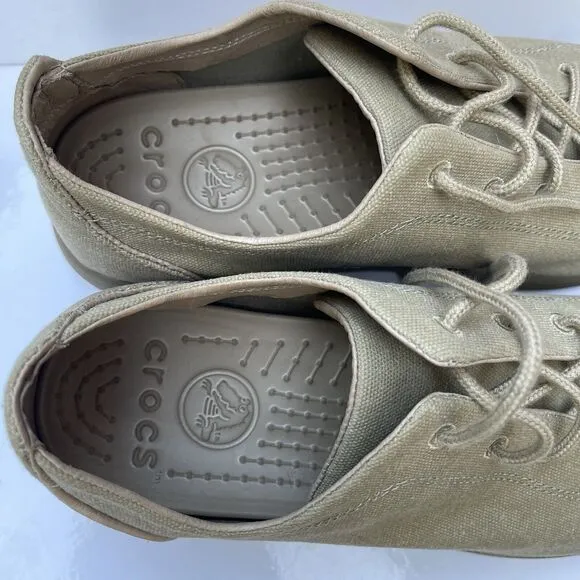 Crocs Venture Canvas Khaki Minimalist Oxford Lace Up Shoes Men's Size 12 NWOB