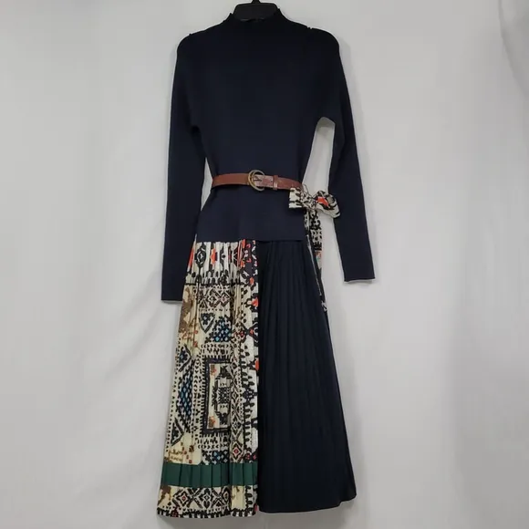 Dalia MacPhee Pleated Skirt Sweater Dress