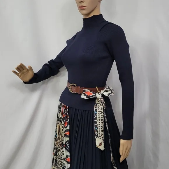 Dalia MacPhee Pleated Skirt Sweater Dress