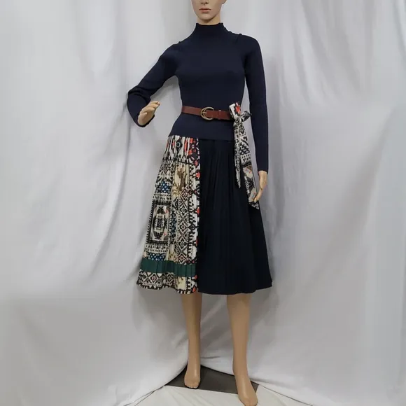 Dalia MacPhee Pleated Skirt Sweater Dress