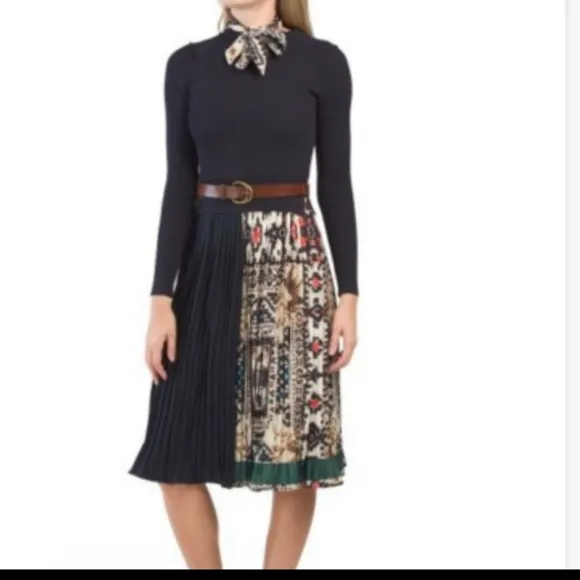 Dalia MacPhee Pleated Skirt Sweater Dress