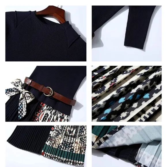 Dalia MacPhee Pleated Skirt Sweater Dress