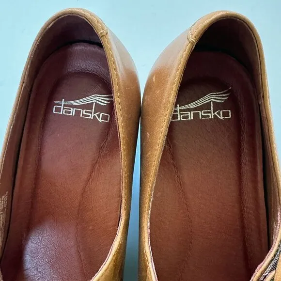 Dansko Brandy Mary Jane Cognac Brown Leather Comfort Shoes Block Heel Women 9/39