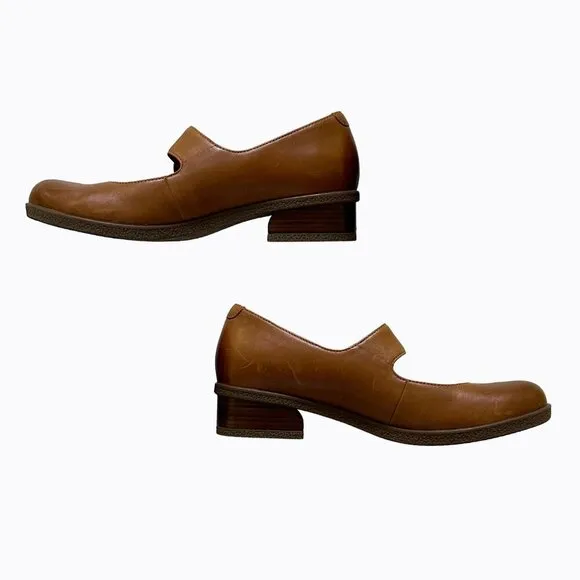 Dansko Brandy Mary Jane Cognac Brown Leather Comfort Shoes Block Heel Women 9/39
