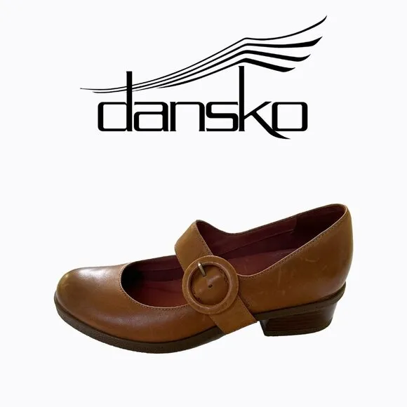 Dansko Brandy Mary Jane Cognac Brown Leather Comfort Shoes Block Heel Women 9/39