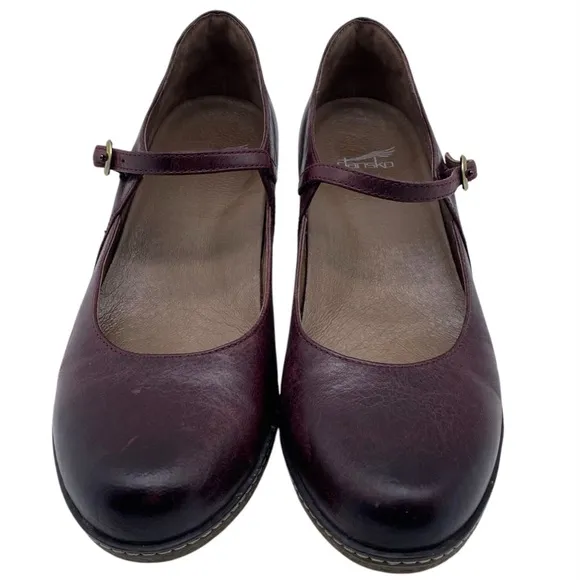 Dansko Womens Shoes Loralie Mary Janes Sz 8.5 Purple Leather Wedge Comfortable