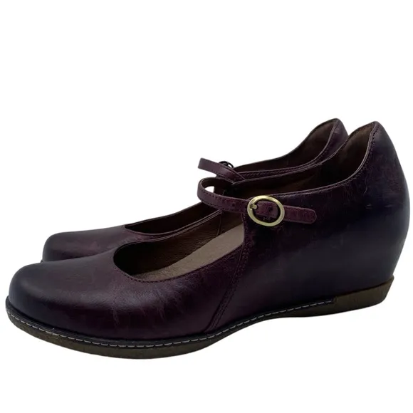 Dansko Womens Shoes Loralie Mary Janes Sz 8.5 Purple Leather Wedge Comfortable