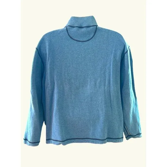 Dark Blue Light Blue Mens Quarter Zip Pullover Reversible Sweater Cotton Size XL
