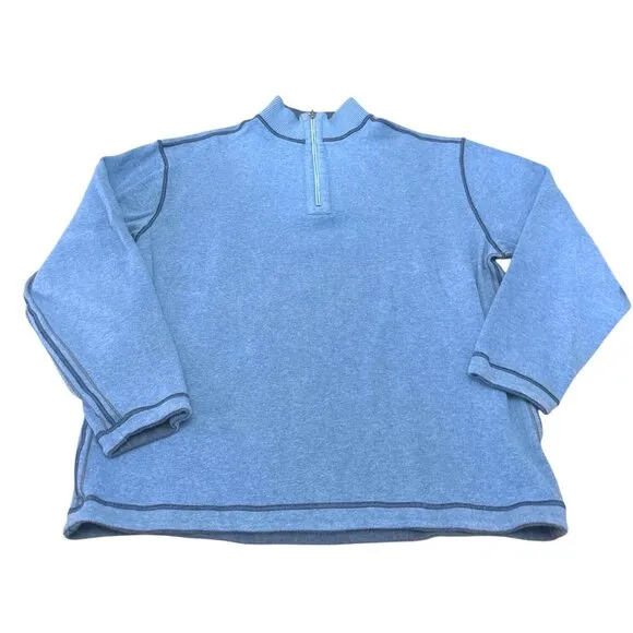 Dark Blue Light Blue Mens Quarter Zip Pullover Reversible Sweater Cotton Size XL