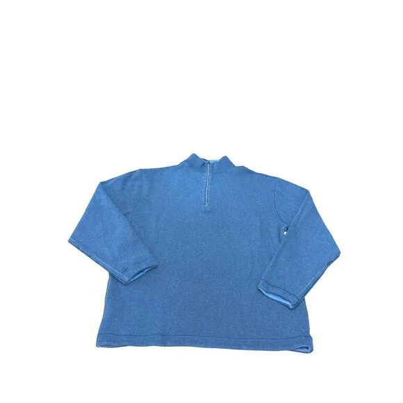 Dark Blue Light Blue Mens Quarter Zip Pullover Reversible Sweater Cotton Size XL