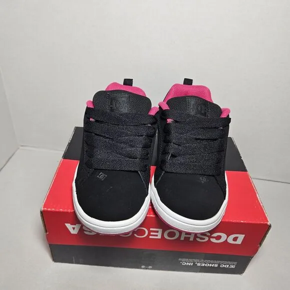 DC Shoes Kids Pink &amp; Black Size 1.5 Elastic Lace Shoes Black NEW In box