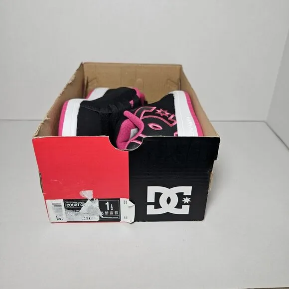 DC Shoes Kids Pink &amp; Black Size 1.5 Elastic Lace Shoes Black NEW In box