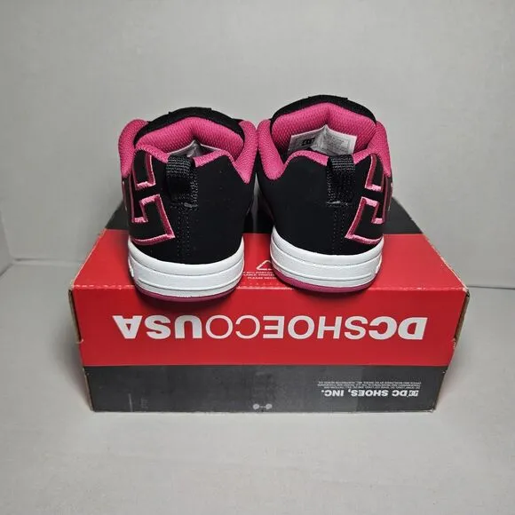 DC Shoes Kids Pink &amp; Black Size 1.5 Elastic Lace Shoes Black NEW In box