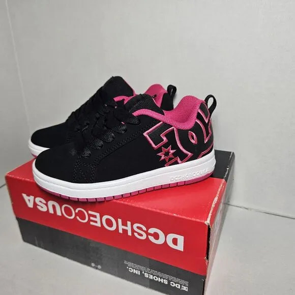 DC Shoes Kids Pink &amp; Black Size 1.5 Elastic Lace Shoes Black NEW In box