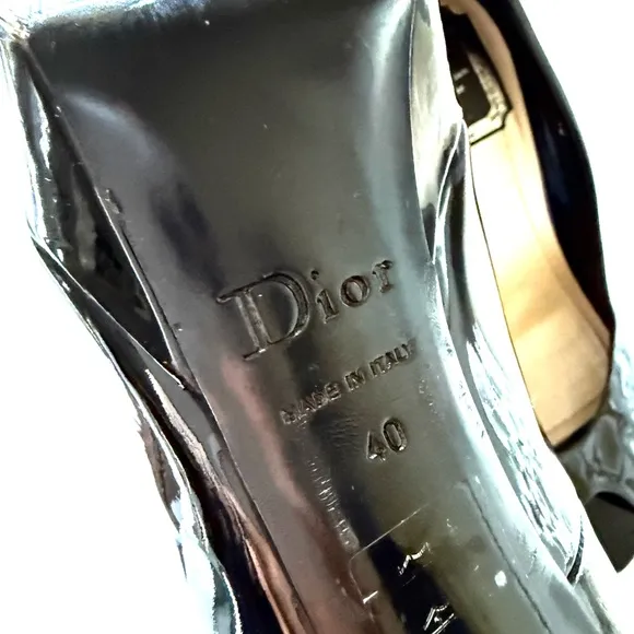 Dior Black Cannage Silver Black Patent Women's Shoes
