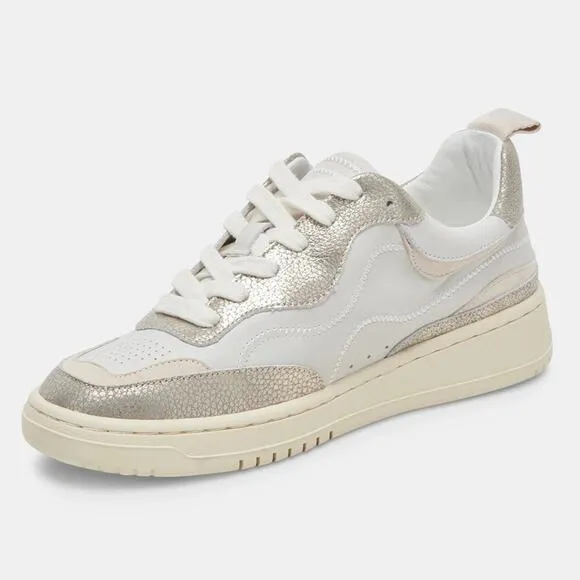 Dolce Vita Adella Sneakers Gold White Leather Shoes 7.5 NEW IN BOX