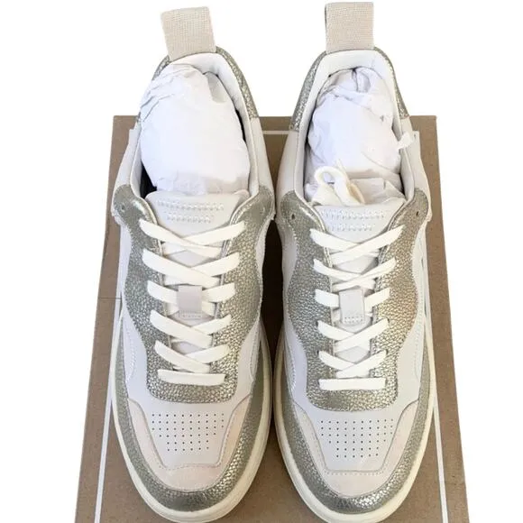 Dolce Vita Adella Sneakers Gold White Leather Shoes 7.5 NEW IN BOX
