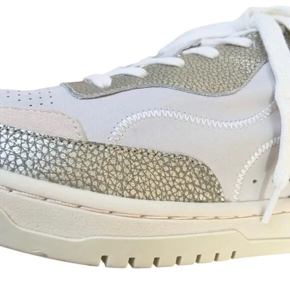 Dolce Vita Adella Sneakers Gold White Leather Shoes 7.5 NEW IN BOX