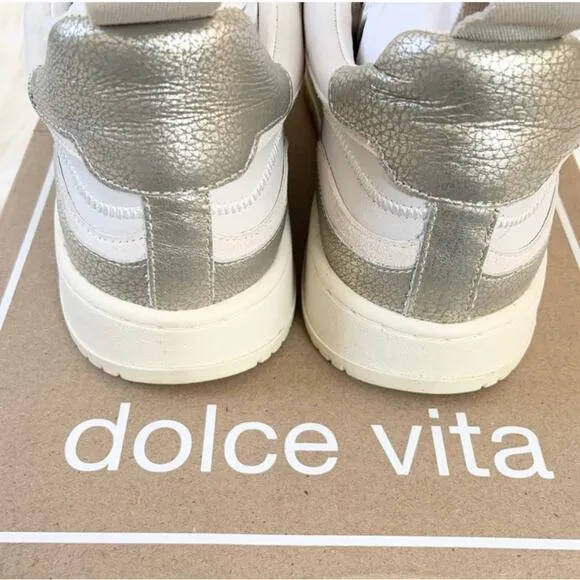 Dolce Vita Adella Sneakers Gold White Leather Shoes 7.5 NEW IN BOX