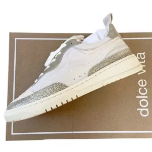 Dolce Vita Adella Sneakers Gold White Leather Shoes 7.5 NEW IN BOX