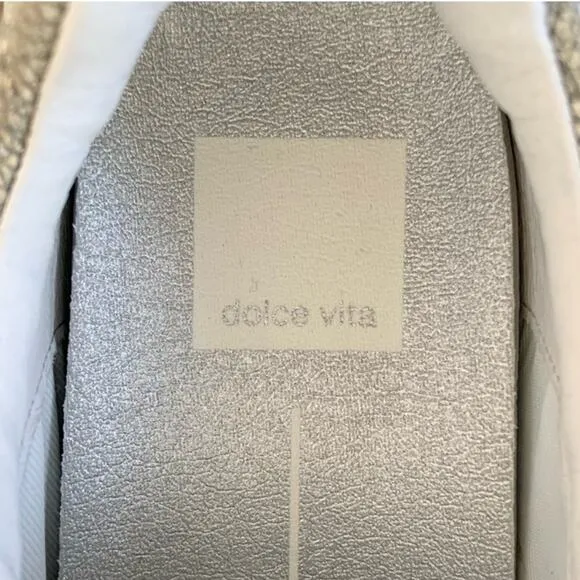 Dolce Vita Adella Sneakers Gold White Leather Shoes 7.5 NEW IN BOX