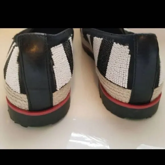 Donald J. Pliner Italian loafers size 6.5 striped black white royalty glam beade