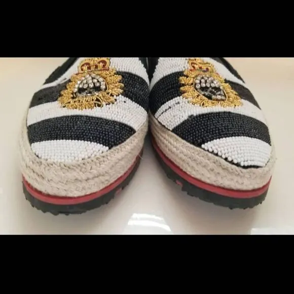 Donald J. Pliner Italian loafers size 6.5 striped black white royalty glam beade