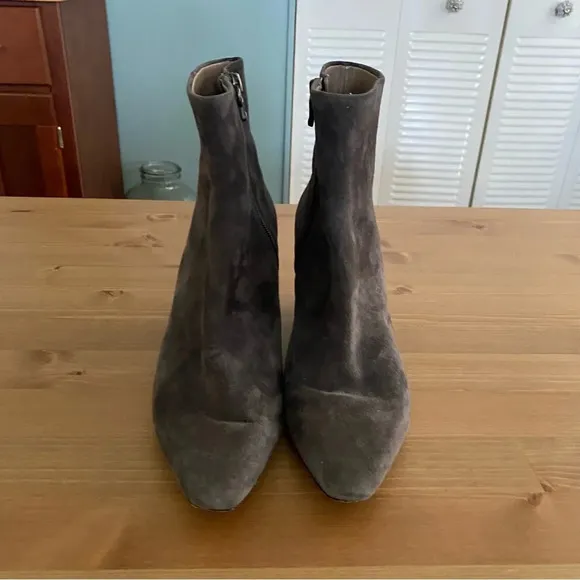Donald Pliner Jae Women's Boots Sz 8.5 Gray Leather Side Zip Wedge Bootie Shoes