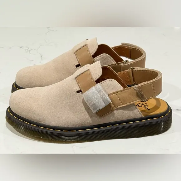 Dr. Martens Airwair Jorge II Suede Leather Pale Beige Sling Back Mules Sz 12 New