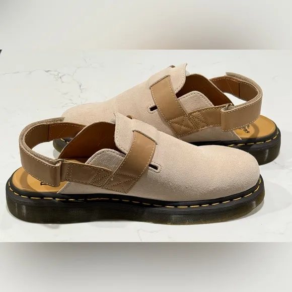 Dr. Martens Airwair Jorge II Suede Leather Pale Beige Sling Back Mules Sz 12 New