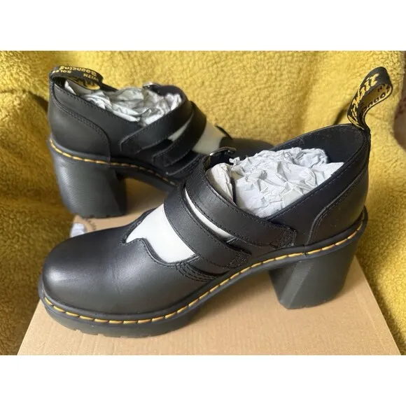 Dr. Martens Eviee Sendal Leather Heeled Women’s Chunky Platform Shoes Sz 9 Black