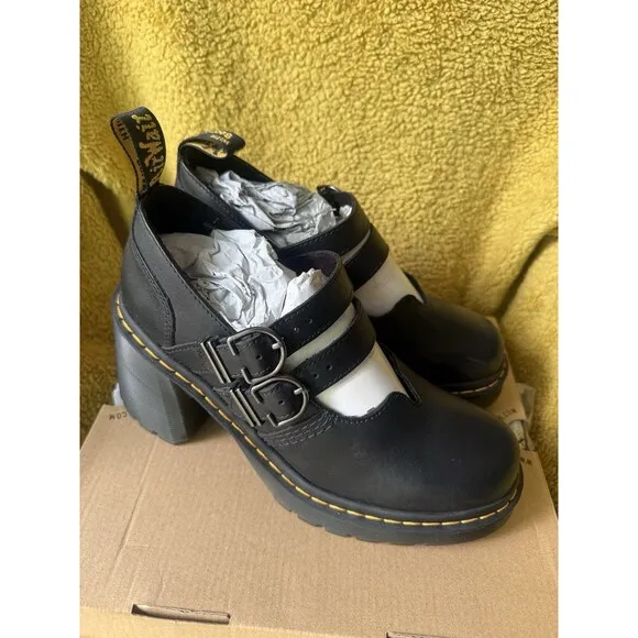 Dr. Martens Eviee Sendal Leather Heeled Women’s Chunky Platform Shoes Sz 9 Black