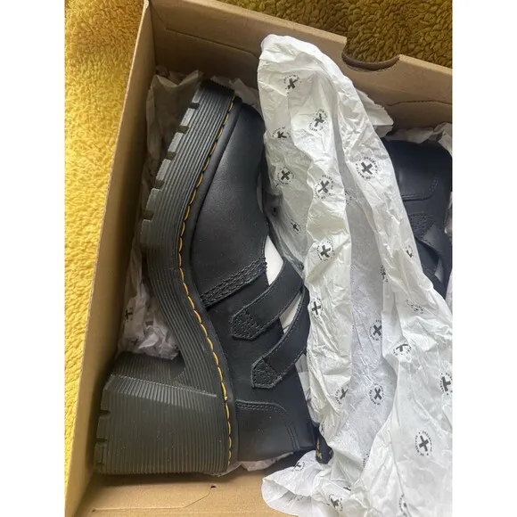 Dr. Martens Eviee Sendal Leather Heeled Women’s Chunky Platform Shoes Sz 9 Black