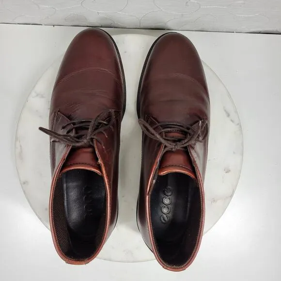 Ecco Harold Leather Chukka Boots Mens 44/10.5 Brown Round Toe Dress Shoes