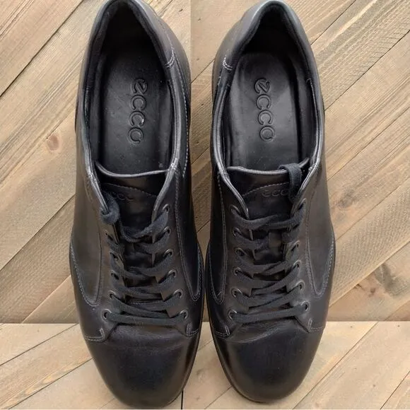 ECCO Mens Triple Black Leather Casual Sneakers Size 44‎ USA Size 10/10.5