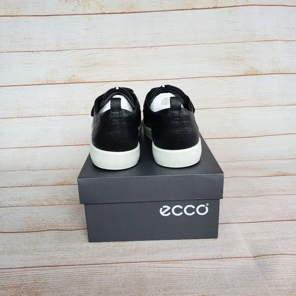 ECCO Soft 8 Ladies Leather Walking Comfortable Shoes w/ Velcro Closure in Black