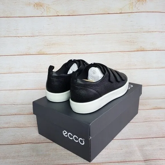 ECCO Soft 8 Ladies Leather Walking Comfortable Shoes w/ Velcro Closure in Black