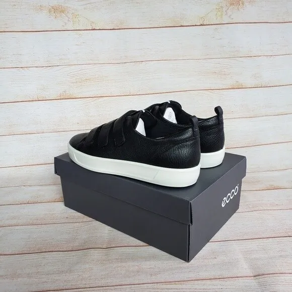ECCO Soft 8 Ladies Leather Walking Comfortable Shoes w/ Velcro Closure in Black